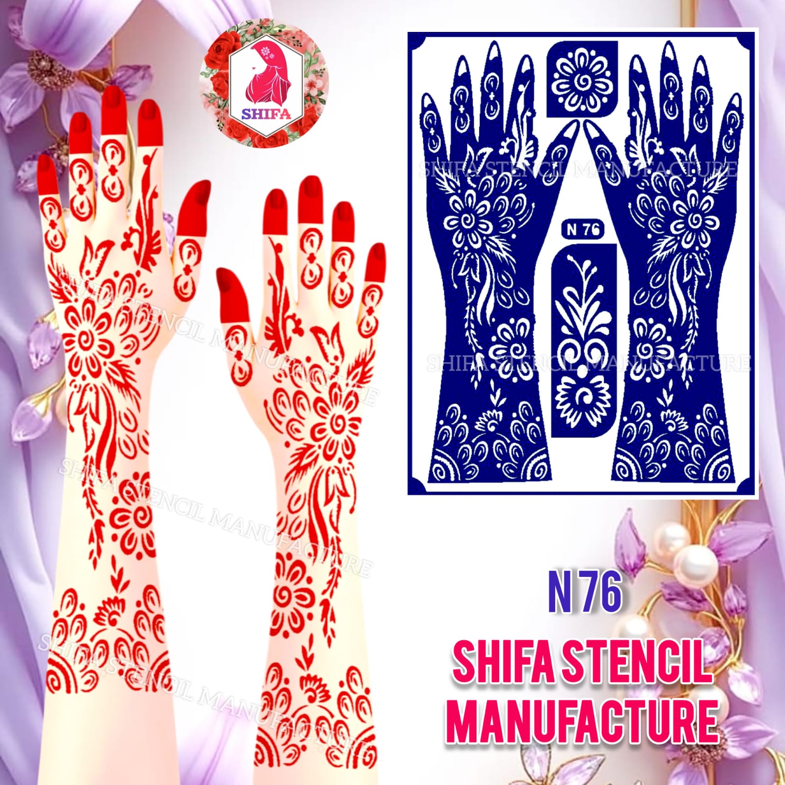 N76 Royal Vines Henna Sticker Overview Henna Stencil - Shifa Stencil
